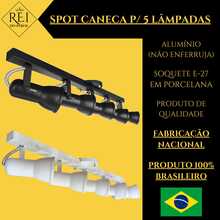 Aluminum Spotlight With Overlay Rail, Bivolt, E-27 Socket For 5 LED Bulbs - Black - View 4