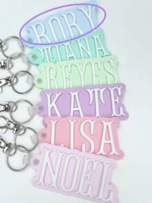 1pc Customized Acrylic Letter Name Keychain, Personalized Double-Layer Glitter Keychain, Colorful Backpack Pendant, Suitable For Bags, Water Bottles, Perfect Birthday Gift For Women And Family, Decorative Keychain, Fun Design, Charming Accessory, Cute Keychain - Steel Keychain + White Button - View 27