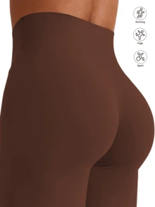 1 件女士高腰直筒宽松裤，修身，提拉，适合运动、瑜伽、休闲装，春夏/秋季 - 巧克力棕 - 查看 5