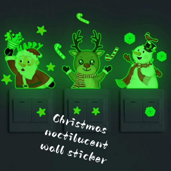 1 Set Christmas Glow-In-The-Dark Wall Stickers - Self-Adhesive Luminous Santa Claus, Reindeer, Snowman Decals, No Electricity Needed, Suitable For Living Room, Bedroom, Bathroom Decor - Holiday Night Light Bath Stickers, Removable, Creative Santa Claus Pattern Stickers, Deer Snowflake Reindeer, Christmas Snowflake Stickers, Christmas Sticker Decorations, Christmas Snowflake Santa Claus Reindeer Snowman Stickers