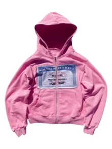 Zip Up Hoodie Unisex Y2k Oversized Graphic Hoodies Jackets Streetwear Vintage 2000s Emo Steetwear Outfits - 粉色 - 查看 1