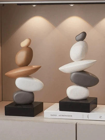 1件叠石雕塑 - 抽象平衡岩石艺术树脂雕塑，5.5英寸，时尚优雅设计，桌面装饰，适合作为家居和办公礼物、生日礼物、毕业礼物（由于产品尺寸相对较小，请在购买前查看尺寸表）