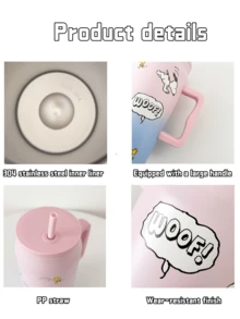 Snoopy CHOMP Black Tumbler Cup 1500ml, Unique Design, Large Handle for Convenience, Contain PP Straw, Stainless Steel Inner Liner, Ideal for Outdoor or Indoor Use - 黑色 - 查看 8