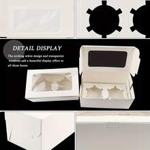 50White Paper Cupcake Boxes With 2 Cavity Cookie Gift Boxes With Clear Window, 2 Cupcake Containers, Birthday Party Cake Box, - White - View 2
