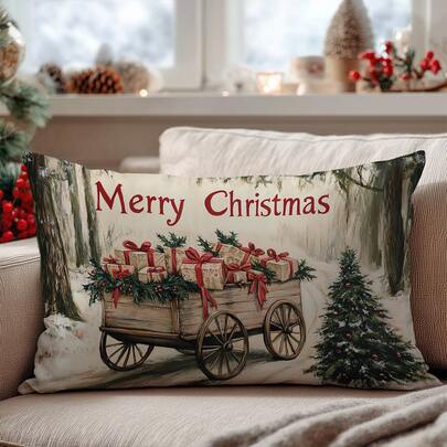 1 capa de almofada vintage com estampa de árvore de Natal, material de veludo pêssego macio, impressão unilateral 30*50 cm, adequada para sala de estar, quarto, sofá, decoração de Natal, presente de feriado, sem enchimento de travesseiro