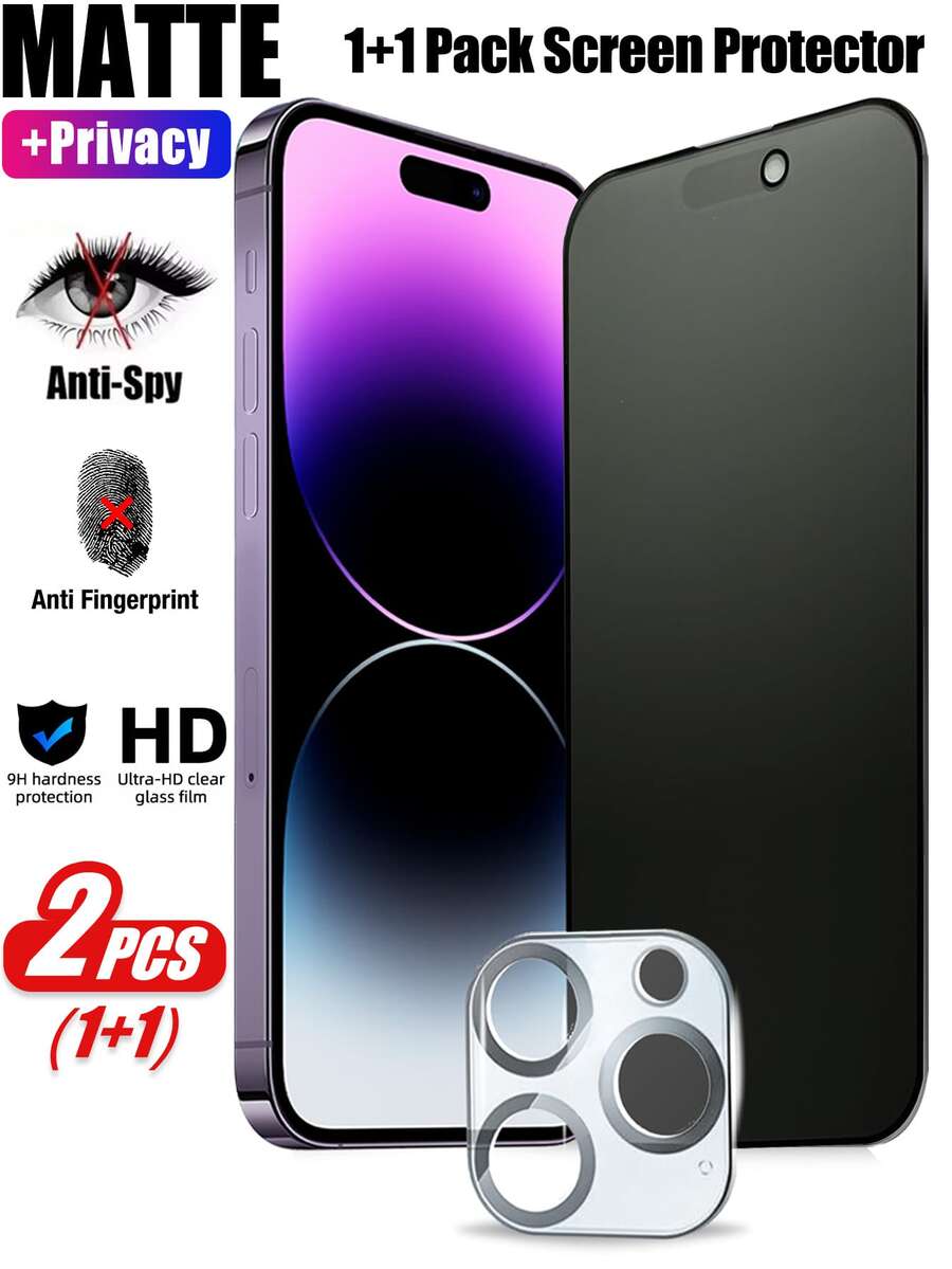 2pcs/Set Matte Privacy Screen Protector For Phone(1PC) + 3D Camera Lens Protector(1PC), Providing Double Protection, Matte Glass Protector Compatible With Iphone 17 Pro Max, Frosted Anti-Spy, Frosted Anti-Peeping, Protecting Privacy, Full Coverage