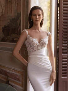 Vestido de novia blanco sin mangas con apliques de encaje y cola, corte sirena, elegante escote corazón, para todas las estaciones, elegante y cómodo, ideal para regalar en Navidad, bodas, fiestas, despedidas de soltero, vacaciones, novias, ocasiones formales, cenas, fiestas de graduación, cócteles y cumpleaños.