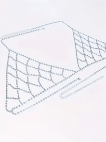 1pc Sexy Hollow Mesh Chest Chain, Rhinestone Bikini Body Chain Accessory For Nightclub, Stage Performance