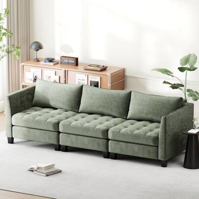  Advwin 3 Seater Modular Sofa Modern Sectional Lounge Couch Chenille Green