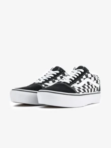 Vans Giày thể thao Old Skool Checkerboard Suede và Canvas dành cho cả nam và nữ, có cổ giày đệm và đế ngoài cao su hình tổ ong VN0A38G1P0S - Trắng và đen - Xem 2