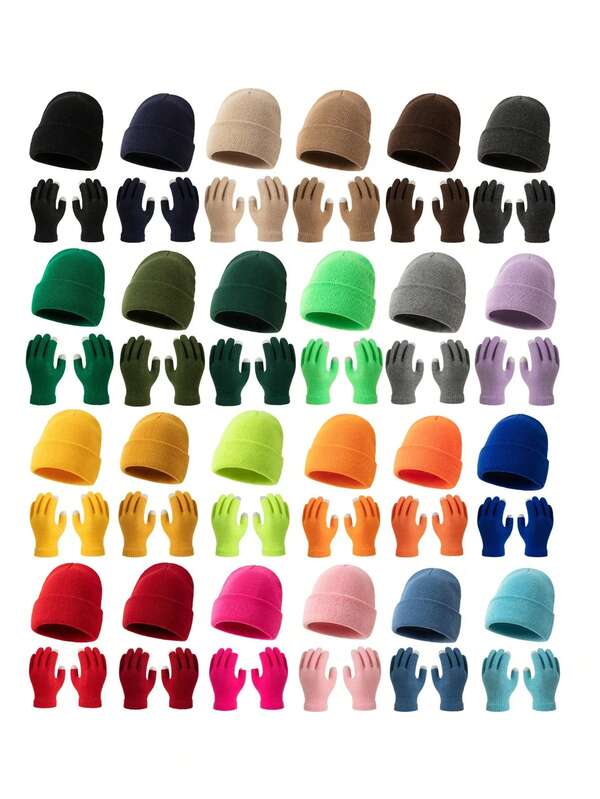 2 Stücke Set Männer Strick Beanie Mütze in Bonbonfarben und Zweifinger-Touchscreen-Handschuhe, warm und vielseitig für Herbst/Winter Alltagstragen und Outdoor Winterwärme