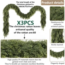 Doraeyun 1/3 pièces Couronne de feuilles de pin de Noël de 5,9 pi/180 cm et vigne de verdure artificielle en plastique : vigne de feuilles de cyprès simulées, plantes artificielles d'extérieur - parfait pour la décoration de Noël, la décoration de la maison/de la pièce/de la cuisine/du mur/de l'escalier, la décoration de la table à manger/du bureau, la décoration de la terrasse extérieure, la décoration de mariage et la décoration esthétique de la pièce pour les décorations de Noël