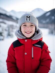 1PC Children's Knitted Hat With 26 Letters Pattern, Solid Color Knitted Caps, Children Hats For Girls, Warm Beanies For Outdoor, Autumn/Winter - Grey - View 5