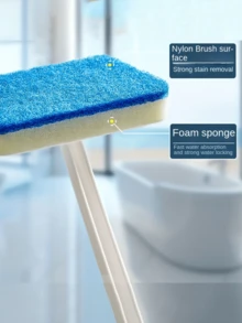 2pcs Long-Handled Sponge Cleaning Brush For Bathtub, Floor Tiles, Ceramic Tiles Toilet Cleaning Brush Bathroom Decor Fall Decor.Long-Handled Bathroom Wall And Floor Cleaning Brush With Detachable Sponge Head