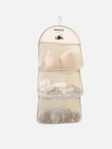 1pc Hanging Underwear & Sock Storage Bag, Multi-Functional Hanging Pouch, Panda Pattern Lingerie & Sock Bag, Breathable Wall-Mounted Storage Bag For Bathroom, Bedroom, Kitchen, With Hanging Strap, Beige Wall-Mounted Storage Bag, Dorm Essential Clothing Organization Bag, Wardrobe Storage - Beige - View 8