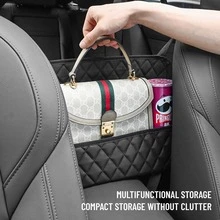 Car Wallet Storage Bag - Durable Leather Seat Back Storage Box, Front Seat Storage Divider, Pet And Child Driver-Specific Storage Net Bag - 黑色 - 查看 6