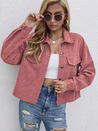 Nueva camisa de mujer de manga larga de pana marrón