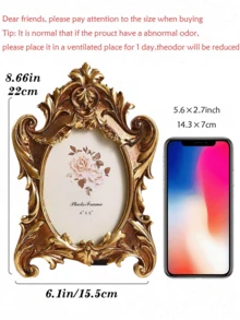 1PC, Retro Gold Photo Frame, Resin Material European Classical Pattern Decorative Photo Frame, Indoor Warm Home Decoration Photo Display Frame, Suitable For Photo Display And Photography Decoration Props - Multicolor - View 11