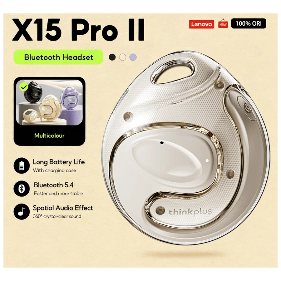 Lenovo Earbuds Thinkplus X15 Pro II Bluetooth 5.4 Wireless Ear Hook Earphones Sports Waterproofing Hd Call Music Smart Touch With Mic - Một cỡ - Xem 1