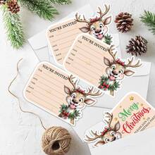 30 Piezas de Invitaciones de Navidad, Tarjetas de Invitación con Forma de Lindo Alce para Rellenar, Invitaciones para Fiesta de Cumpleaños de Navidad, Suministros Divertidos para Fiesta de Invierno para Familia y Amigos, Tarjeta de Navidad
