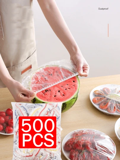 500片食品保鲜膜，一次性，透明，无味，多功能，防尘，适用于餐厅，野餐，冰箱，厨房，适合各种野餐，无需清洗，塑料包装，食品包装