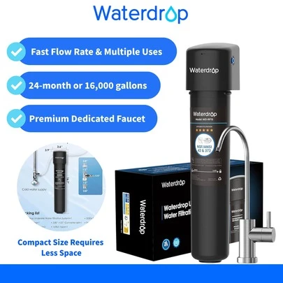 Waterdrop 15UB Under Sink Water Filter System, 60K Liters High Capacity Drinking Water Filtration System, With Dedicated Brushed Nickel Faucet, Reduce, /, Lead, Chlorine, Bad Taste (Replacement Filter WD-RF15)