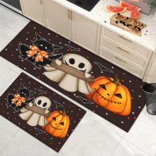 Kitchen Rug Set - 1 Piece Non-Slip Machine Washable Polyester Hallway Runner And Mat For Kitchen, Bathroom, Bedroom, Living Room - Indoor/Outdoor Decor Ghost And Pumpkin Design - Multicolor - View 4