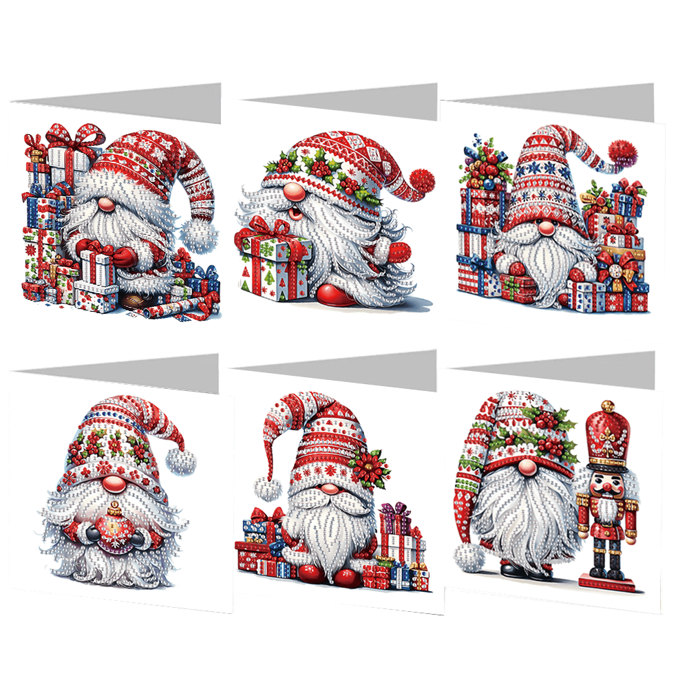 Kit com 6 cartões comemorativos com pintura de diamante para o Natal - Designs exclusivos para o feriado com bonecos de neve, Papai Noel e votos de felicidades | Perfeito para família, amigos e idosos | Artesanato artesanal faça você mesmo | 11,81 x 5,91 polegadas