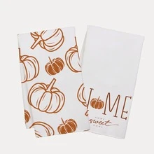 2pcs Minimalist Autumn Pumpkin Pattern Kitchen Towels, Soft Polyester Material Dish Cloths, Suitable For Kitchen Decor, Cleaning, Holiday Party Decoration, Kitchen & Bathroom Essentials, Home Decor, Housewarming Gift - Multicolor - View 11