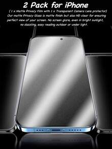 2pcs/Set Matte Privacy Screen Protector For Phone(1PC) + 3D Camera Lens Protector(1PC), Providing Double Protection, Matte Glass Protector Compatible With Iphone 17 Pro Max, Frosted Anti-Spy, Frosted Anti-Peeping, Protecting Privacy, Full Coverage