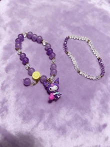 Sanrio Kuromi Purple Beaded Bracelet, Stylish Decor Accessory, Crystal Bead, Adorable Wear, Kuromi Charm, Gift For Enthusiasts, Casual Outfit, Special Events, Kawaii Style, Outfit Enhancer, High-Quality, Durable, Collectible, Unique Design, Ideal Gift, Beaded Jewelry, Sanrio Merchandise, Purple Aesthetic, Gift Ready