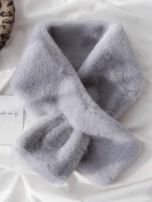 女士加厚抓绒围巾，冬季保暖，纯色抓绒围脖，可爱毛绒围巾，适合女孩、学生和成人，不掉毛，交叉式保暖围巾，颈部和领口保暖围巾