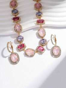 1 Set Multi-Color Gemstone Necklace Set, Accessory For Daily Wear, Party, Wedding Dress