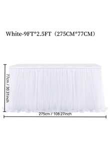1pc White Sheer Ruffle + Lining Tableskirt, Fits Rectangular & Round Tables - Perfect For Birthday Parties, Weddings, Bridal Showers, Cake Tables, And All Celebration Events - White - View 9