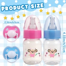 重生娃娃喂养套装，柔软设计，配有手柄，是重生娃娃、生日派对游戏、节日礼物的理想之选（不含娃娃）——非常适合角色扮演和新生儿礼物，包含两个奶瓶和两个碗，是理想的可爱喂养套装，也适合娃娃屋、时尚娃娃等。 - 彩色 - 查看 3