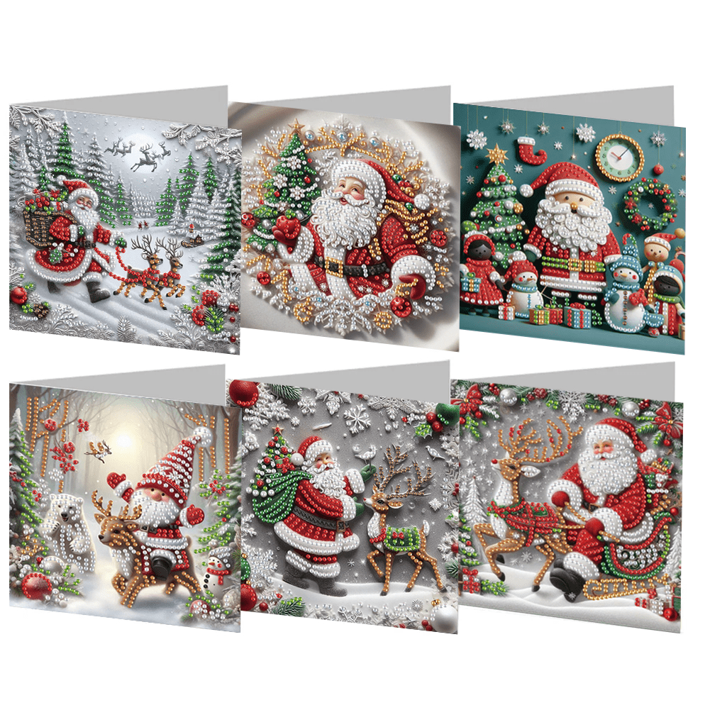 Kit com 6 cartões comemorativos com pintura de diamante para o Natal - Designs exclusivos para o feriado com bonecos de neve, Papai Noel e votos de felicidades | Perfeito para família, amigos e idosos | Artesanato artesanal faça você mesmo | 11,81 x 5,91 polegadas