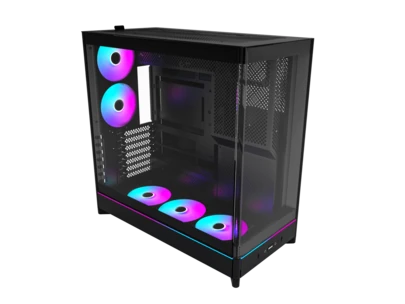 MONTECH HS02 PRO, ATX Mid-Tower PC Case, Gaming PC, High-Airflow, Reversible Layout, Sturdy Curved Tempered Glass Front Panel, 5x ARGB PWM Fan Pre-Installed, Sink-In Design, Toolless Panels, Black, US