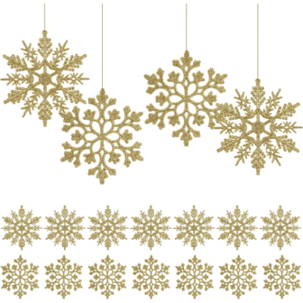 6/12/24Pcs Snowflakes Christmas Tree Decorations - Gold Christmas Tree Ornaments Hanging Glitter Snowflakes For Christmas Tree Winter Holiday Party Wall Ceiling Window Decorations