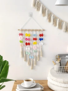 Hanging Photo Display Boho Macrame Wall Decor,Chic Wall Hanging Decor, Macrame Style Tapestry, Tassel Photo Wall Hairpin Storage, Room Decor, Birthday Party Decor, Garden Decor, Birthday Gifts, Wooden Home Art Storage, Teen Girls Christmas Gifts