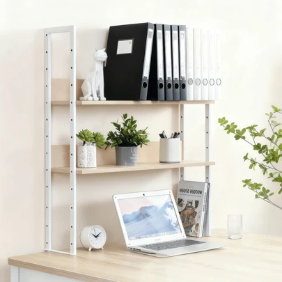 机上ラック クランプ式 デスク上収納 2段 デスク上 高さ調整 書類 ファイル 収納 デスクボード 後付け 取付簡単 モニター台 机上整理 ナチュラル オーク ホワイト