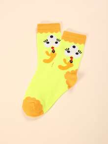 1 par de calcetines de mujer con dibujos de patrones de dibujos animados, aptos para todas las estaciones