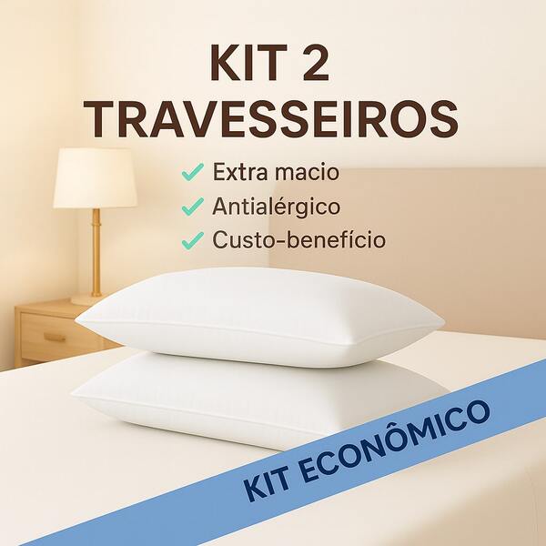 Kit 2 Travesseiros Premium 50x70cm Toque Macio Antialérgico