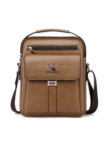 New Fashion Large Capacity Retro Men's Single Shoulder Bag Business Bag PU Leather Messenger Bag Zip