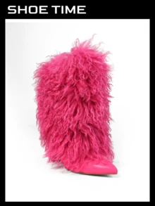 Women's High Heel Pointed Toe Ankle Boots With Faux Fur Overlay – Fashion Statement Winter Footwear For Halloween - 粉色 - 查看 2