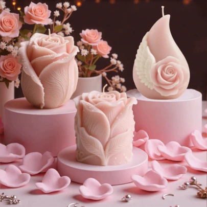 1pc Rose Scented Candle Silicone Mold Rose Wings DIY Soap Plaster Valentine's Day Decorative Ornaments And Creative Gifts