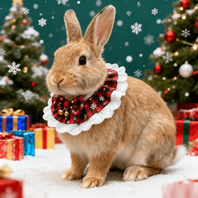 1 件圣诞条纹格子蕾丝边宠物猫狗兔子围巾带铃铛装饰，适合贵宾犬、熊猫、小型/中型宠物，所有季节