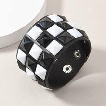New Fashion Punk Leather Bracelet Unisex Cuff Adjustable Rock Style Wristband Jewelry For Men Women Gifts - Blue Black - View 5