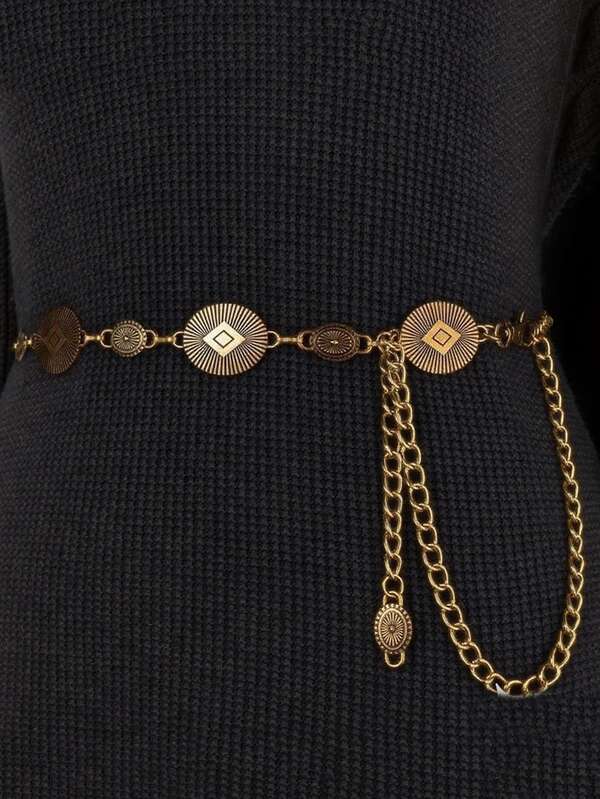 Vintage Boho-Stil Metall Taillenkette für Frauen - elegantes goldfarbenes geprägtes Design, perfekt für Kleider & Röcke, vielseitig für Lässig oder formelle Anlässe, Kleid Taillenketten | Geprägte Details | Metall Taillenkette, Taillenketten