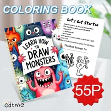 GDTME [كتاب تلوين الكنز] "تعلم كيفية رسم وحوش صغيرة" قيمة كبيرة 28 صفحة! كتاب تلوين A4 ذو لمعان لؤلؤي، صفحات نظيفة لا تنزف، محبوب من البالغين والأطفال، أساسي للتخفيف من التوتر، أفضل هدية لعيد الهالوين والكريسماس والعام الجديد للأطفال والأصدقاء (حلقة ذهبية)