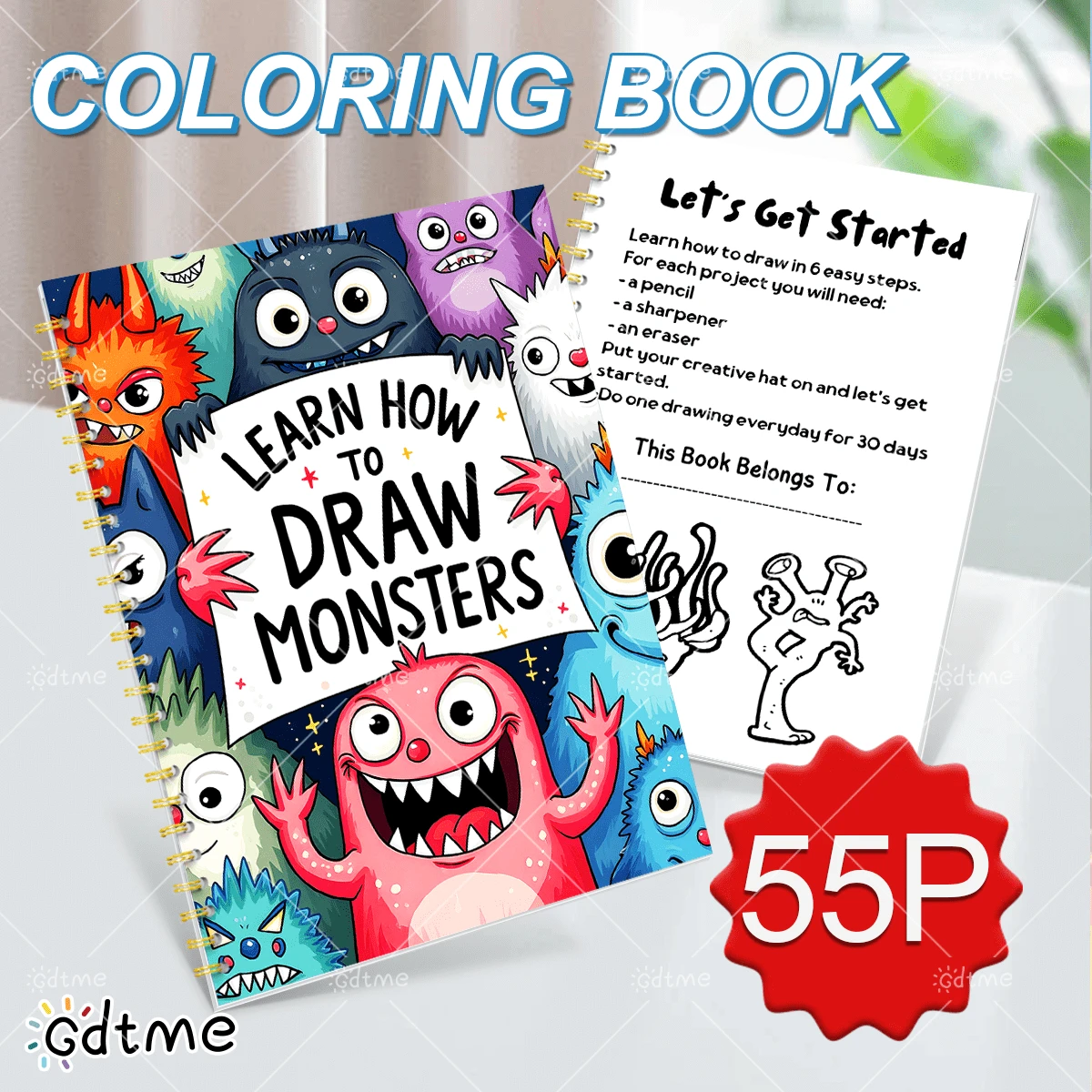 GDTME [كتاب تلوين الكنز] "تعلم كيفية رسم وحوش صغيرة" قيمة كبيرة 28 صفحة! كتاب تلوين A4 ذو لمعان لؤلؤي، صفحات نظيفة لا تنزف، محبوب من البالغين والأطفال، أساسي للتخفيف من التوتر، أفضل هدية لعيد الهالوين والكريسماس والعام الجديد للأطفال والأصدقاء (حلقة ذهبية)